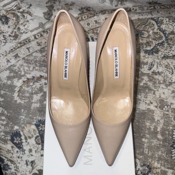 Manolo Blahnik Nude Pointy Toe BB 70mm High Heel Pumps - Picture 1 of 6